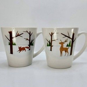 Fox and Deer Designpac Coffee Mugs Set of 2 Winter Animal Scenes